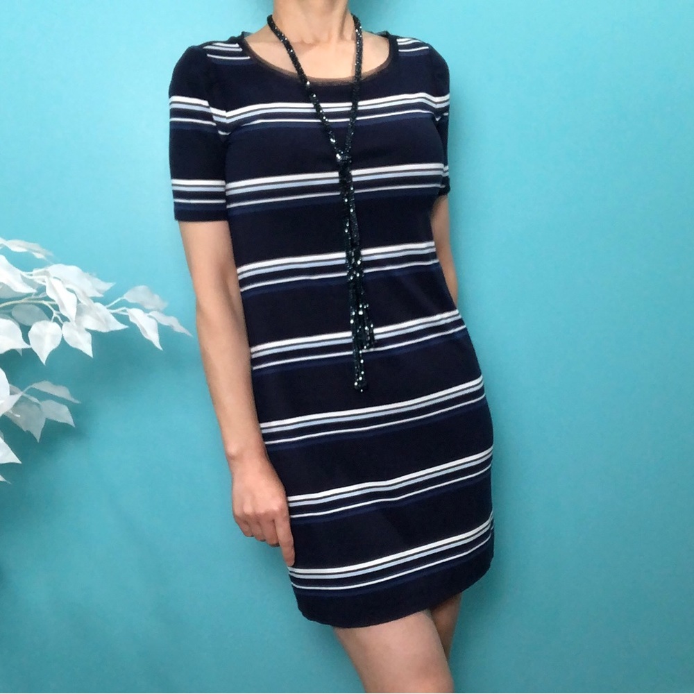 ⭐️NEW⭐️White House Black Market (WHBM) Short Sleeve Stripe Knit Shift Dress - Picture 1 of 12